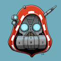 A hooded robot head